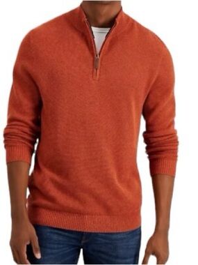NWT Club Room Mens Orange Cotton 1/4 Zip Ribbed Pullover Sweater Big&Tall 3XL